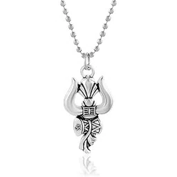 morir Silver Plated Brass Lord Shiva Trishul and Damru Pendant With Chain Temple Jewellery For Unisex-picture-28