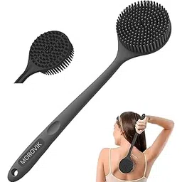 MOROVIK Premium Soft Silicone Back Scrubber Shower Bath Body Brush with Long Handle Dirt_Removal Back Scrubber | BPA-Free | For Men and Women (BLACK COLOR)-picture-56