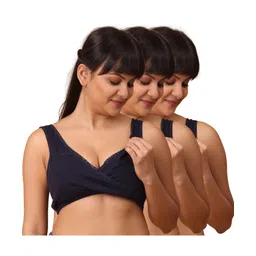 Morph Pack Of 3 Maternity Cotton Leak Proof Sleep Nursing Bra No Hooks Or Clips - Navy Blue-picture-23