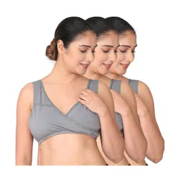 Morph Pack Of 3 Maternity Cotton Leak Proof Sleep Nursing Bra No Hooks Or Clips - Steel Grey-picture-21