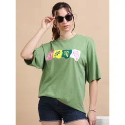 MORSE CODE Printed Pure Cotton Round Neck Oversized T-shirt-picture-40