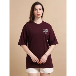 MORSE CODE Women Graphic Printed Round Neck Pure Cotton Oversized T-shirt-picture-10