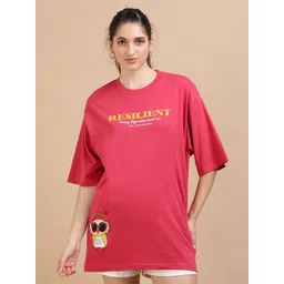 MORSE CODE Women Typography Printed Round Neck Pure Cotton Oversized T-shirt-picture-31