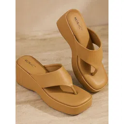 MOSAC Women Beige Solid Synthetic Leather Slip On Casual Heels-picture-17