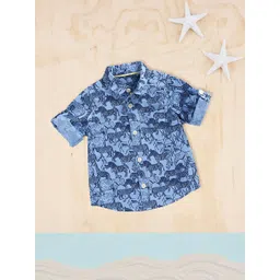 mothercare Boys Blue Slim Fit Animal Opaque Printed Pure Cotton Casual Shirt-picture-17