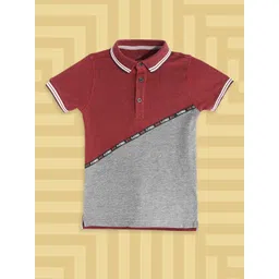 mothercare Boys Maroon & Grey Pure Cotton Colourblocked Polo Collar T-shirt-picture-34