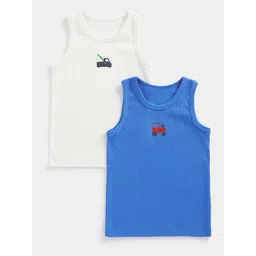 mothercare Boys Pack of 2 Solid White & Blue Pure Cotton Innerwear Vests-picture-12