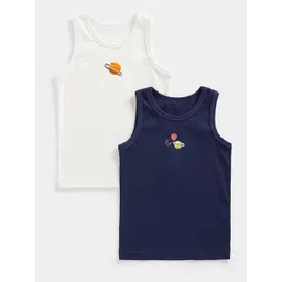 mothercare Boys Pack of 2 White & Navy Blue Solid Pure Cotton Innerwear Vests-picture-15