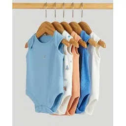 mothercare Boys Printed Sleeveless Bodysuit - Pack of 5-picture-12