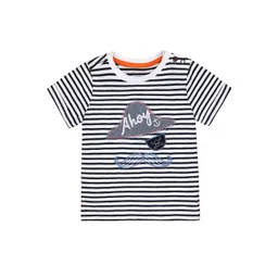 mothercare Boys White & Black Striped with Applique Pure Cotton T-shirt-picture-21