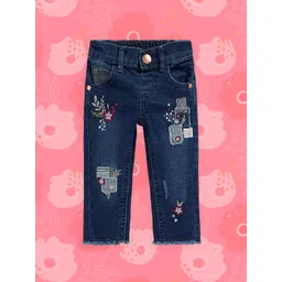 mothercare Girls Blue Regular Fit Embroidered Stretchable Jeans-picture-33