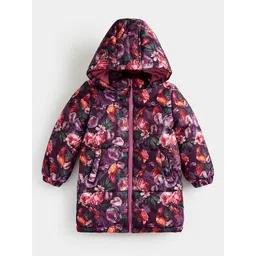 mothercare Girls Floral Print Fleece Lined Padded Jacket-picture-24