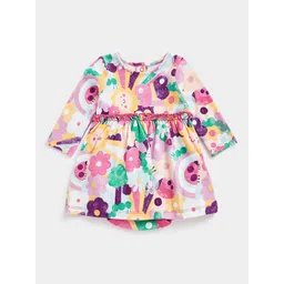 mothercare Girls Floral Print Pleated Pure Cotton Fit & Flare Dress With Attached Briefs-picture-15