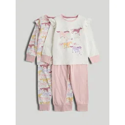 mothercare Girls Pack Of 2 Graphic Printed Long Sleeves Pure Cotton T-shirt With Pyjamas-picture-42