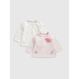 mothercare Girls Pack Of 2 Polka Dots Printed Round Neck Pure Cotton T-shirts-picture-33