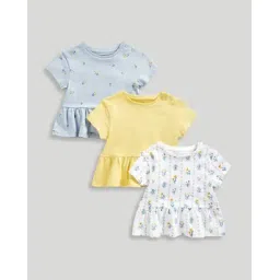 mothercare Girls Pack of 3 Floral Print Round-Neck T-Shirt-picture-19
