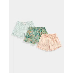 mothercare Girls Pack Of 3 Printed & Striped Regular Fit Mid-Rise Pure Cotton Shorts-picture-14