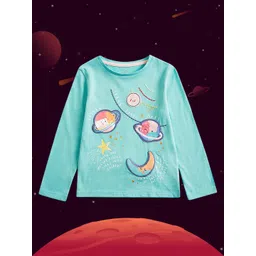 mothercare Girls Sea Green Green Space Print Pure Cotton T-shirt-picture-57