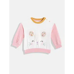 mothercare Girls White & Pink Colourblocked Cotton Round Neck Sweatshirt-picture-31
