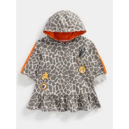 mothercare Infant Girls Animal Printed Pure Cotton Hooded A-Line Dress with Applique-picture-21