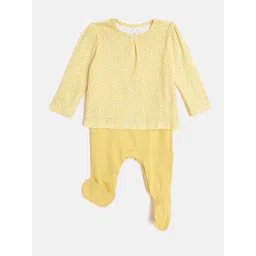 mothercare Infant Girls Yellow & White Floral Print Layered Pure Cotton Sleepsuit-picture-37