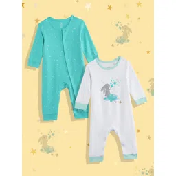 mothercare Infants Pack of 2 Printed Pure Cotton Rompers image 1