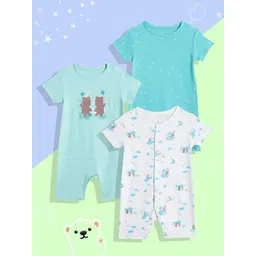 mothercare Infants Pack Of 3 Printed Pure Cotton Rompers-picture-29