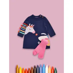 Mothercare Kids Multicolor Self Design Full Sleeves Dress with Tights-picture-17