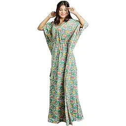 motherhood by snehal Women's Cotton Maternity Kaftan Nighty | Feeding & Nursing | Pre & Post Pregnancy Dress V Neck All Over Print Pista Colour |Free-Size, Maxi-picture-53