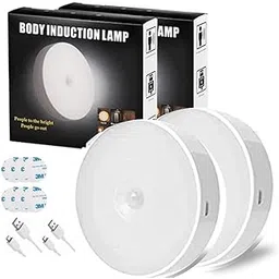 Motion Sensor Light for Home with USB Charging Self Adhesive Led Nightlight Rechargeable Body Sensor Wall Light for Bedroom, Stairs (Cool White, Pack of 2) - Plastic-image-0