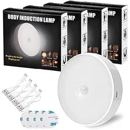 Motion Sensor Light for Home with USB Charging Wireless Self Adhesive LED Body Induction Lamp Sensor Light for Wardrobe Lights with Sensor Night Light for Cupboard Stairs (Warm White) Pack of 4-image-5