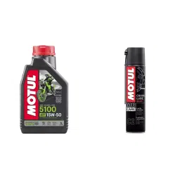 Motul 104080 5100 4T Hybrid 15W-50 API SM Technosynthese Semi Synthetic Engine Oil 1 L & Motul 102981 C2 Chain Lube 400 ml (Combo of 2)-picture-19