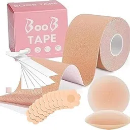 mousam enterprise Boob Tape Kit - Instant Boob Tape with 10 Nipple Pasties for Fashion with 36 Strips Double Sided Tape for Clothes &1 Pair Reusable Nipple Cover for Women (Beige)-picture-45