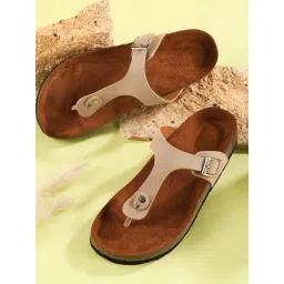 Mozafia Women's Beige T-Strap Sandals-picture-47