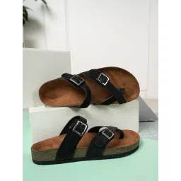 Mozafia Women's Black Cross Strap Sandals-picture-37