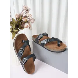 Mozafia Women's Black Cross Strap Sandals-picture-23