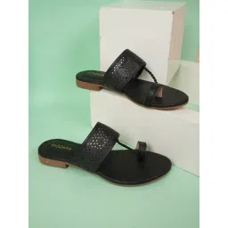 Mozafia Women's Black Laser Cut Toe Ring Sandals-picture-32