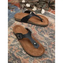 Mozafia Women's Black T-Strap Sandals-picture-42