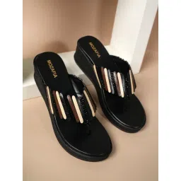 Mozafia Women's Black Thong Wedges-picture-31