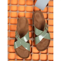 Mozafia Women's Green Cross Strap Sandals-picture-19