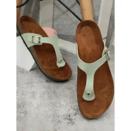 Mozafia Women's Green T-Strap Sandals-picture-39