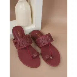 Mozafia Women's Maroon Laser Cut Toe Ring Sandals-picture-23