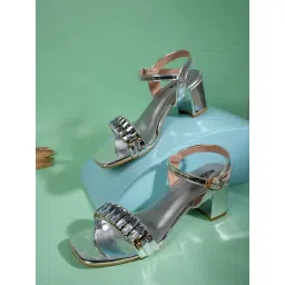 Mozafia Women's Silver Ankle Strap Sandals-picture-26