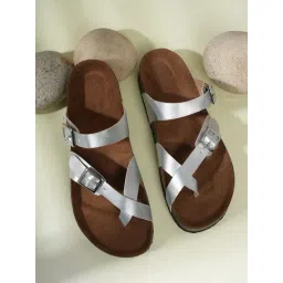 Mozafia Women's Silver Cross Strap Sandals-picture-39