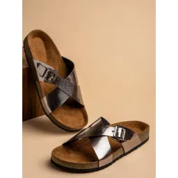 Mozafia Women's Silver Cross Strap Sandals-picture-43
