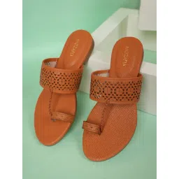 Mozafia Women's Tan Laser Cut Toe Ring Sandals-picture-34