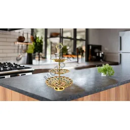 mozo hub Brass 3 Tier Multi color Fancy Fruit Stand/Cake stand 36 CM Brass Cake Server-picture-19