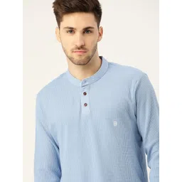 Mr Bowerbird Men Blue Pure Cotton Self-Striped Henley Neck Pure Cotton T-shirt-picture-27