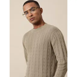 Mr Bowerbird Men Brown Cable Knit Pullover-picture-37