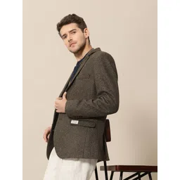 Mr Bowerbird Men Brown Tailored Fit Self Design Single Breasted Casual Blazer-picture-11